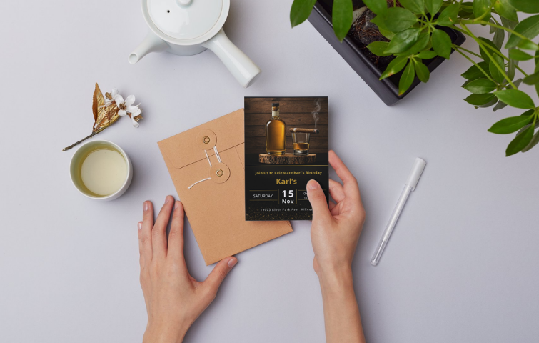 Whiskey Birthday Invitation Template | Cigar & Bourbon Birthday Party | Editable Men's Invite
