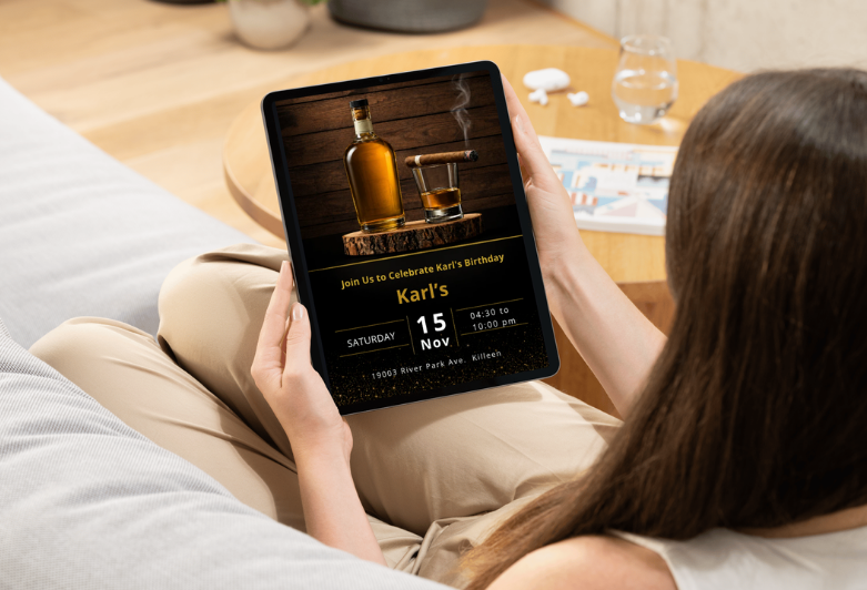 Whiskey Birthday Invitation Template | Cigar & Bourbon Birthday Party | Editable Men's Invite