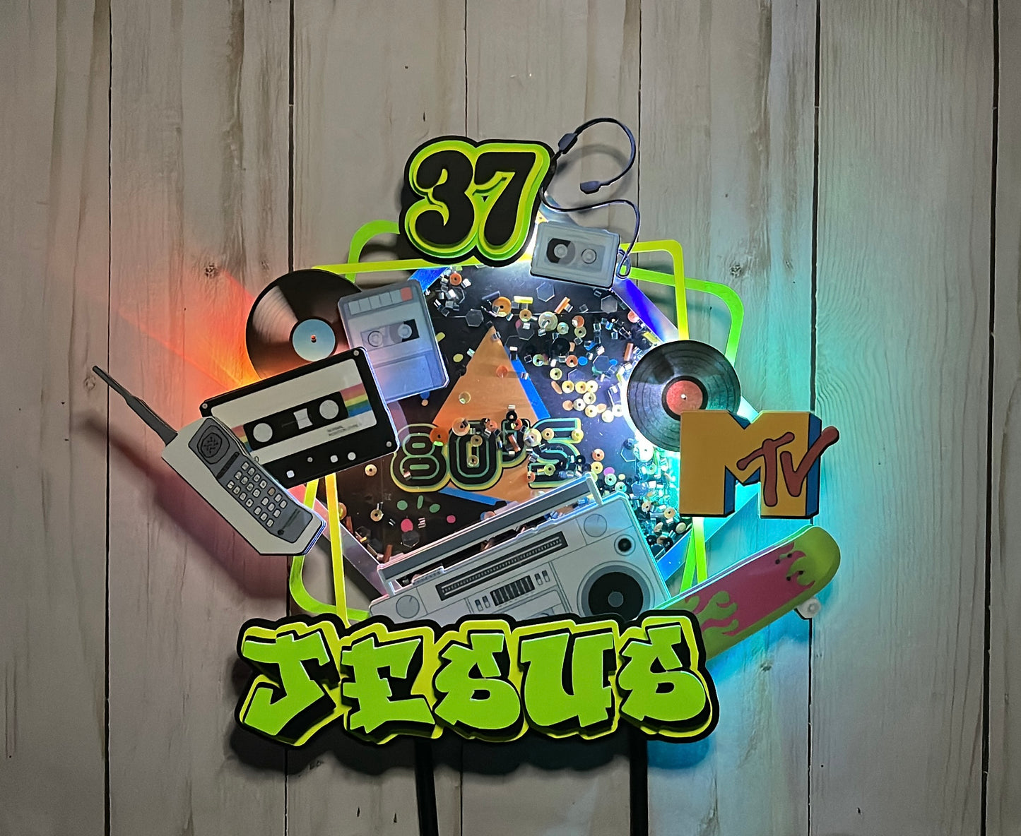 80’s Neon cake topper