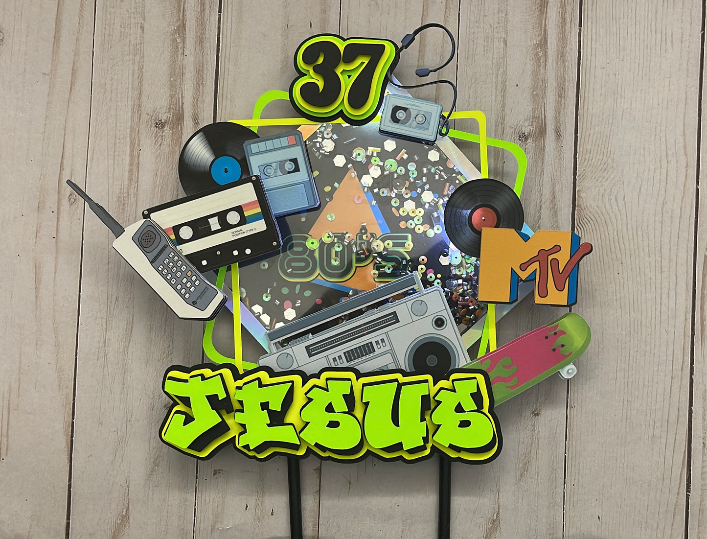 80’s Neon cake topper